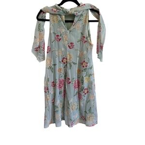 Robbie Bee Womens 4P Floral Sleeveless Scarf Tie Neck Chiffon Dress Green 3067